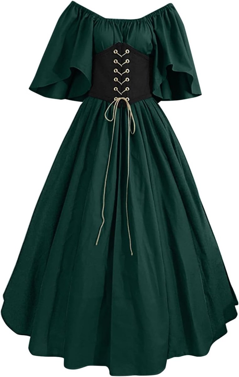 Middeleeuws kostuum voor dames, trompetmouwen, hemdjurk met korset, traditionele jurk, Halloween, vrouwen, M, cosplay, kostuum, gothic, retro, lange mouwen, korset jurk