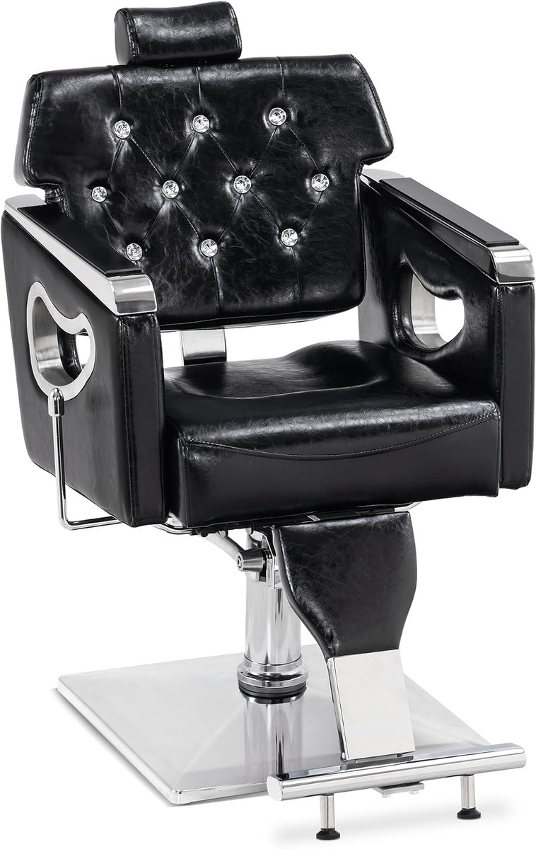 Kappersstoel met hoofdsteun, barberstoel met hydraulische pomp, kappersstoel, in hoogte verstelbaar, 360 graden draaibaar en kantelbaar, kappersinrichting retro vintage, kunstleer, 8132