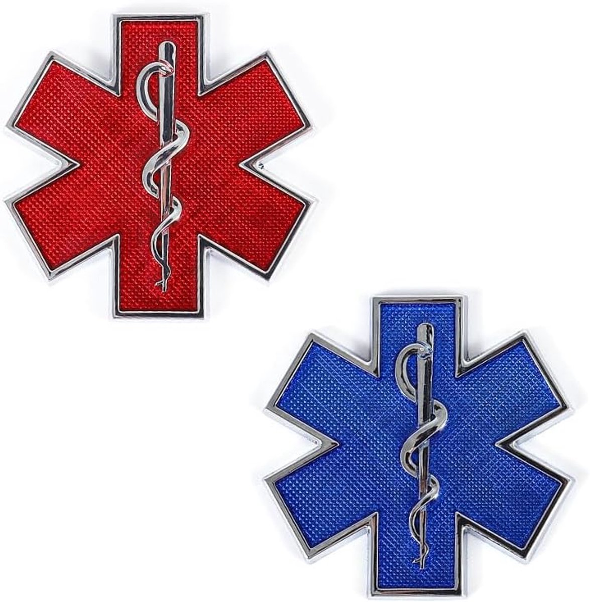 2 stuks Star of Life autostickers, 2,5 x 2,5 inch EMT Star of Life Ambulance paramedicus metalen auto achterruit decoratieve stickers, auto gespecialiseerde autostickers voor auto's motorfietsen