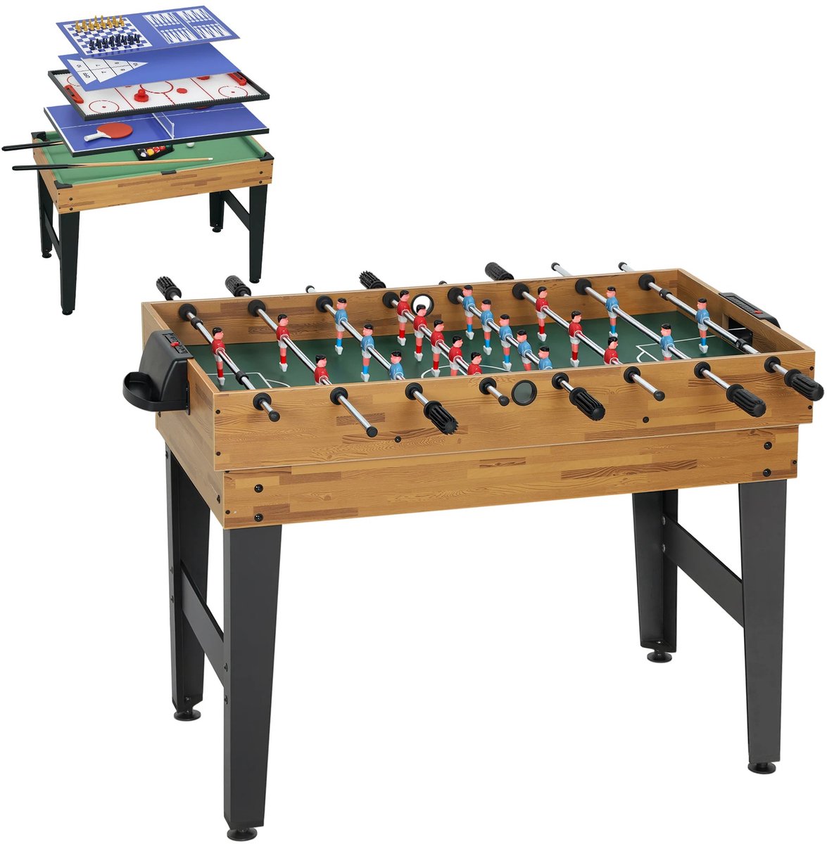 DeltaMerch Speltafel 13 in 1 - Gametafel - Voetbaltafel - Tafelvoetbal - Biljart - Veelzijdig - 121x109x80 cm - Walnoot - Zwart