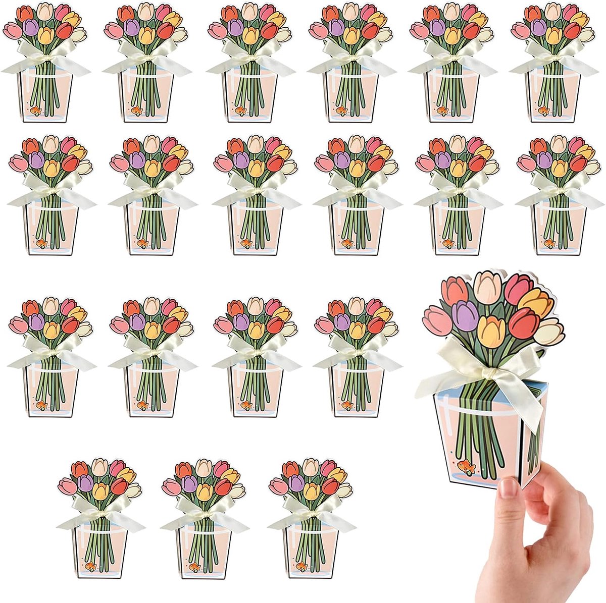 20 stuks geschenkdoosjes voor snoep, snoepdoosjes van papier, snoepdoos met lint, Geschikt als tafeldecoratie voor bruiloften, feesten en Lerarendag (Tulp)