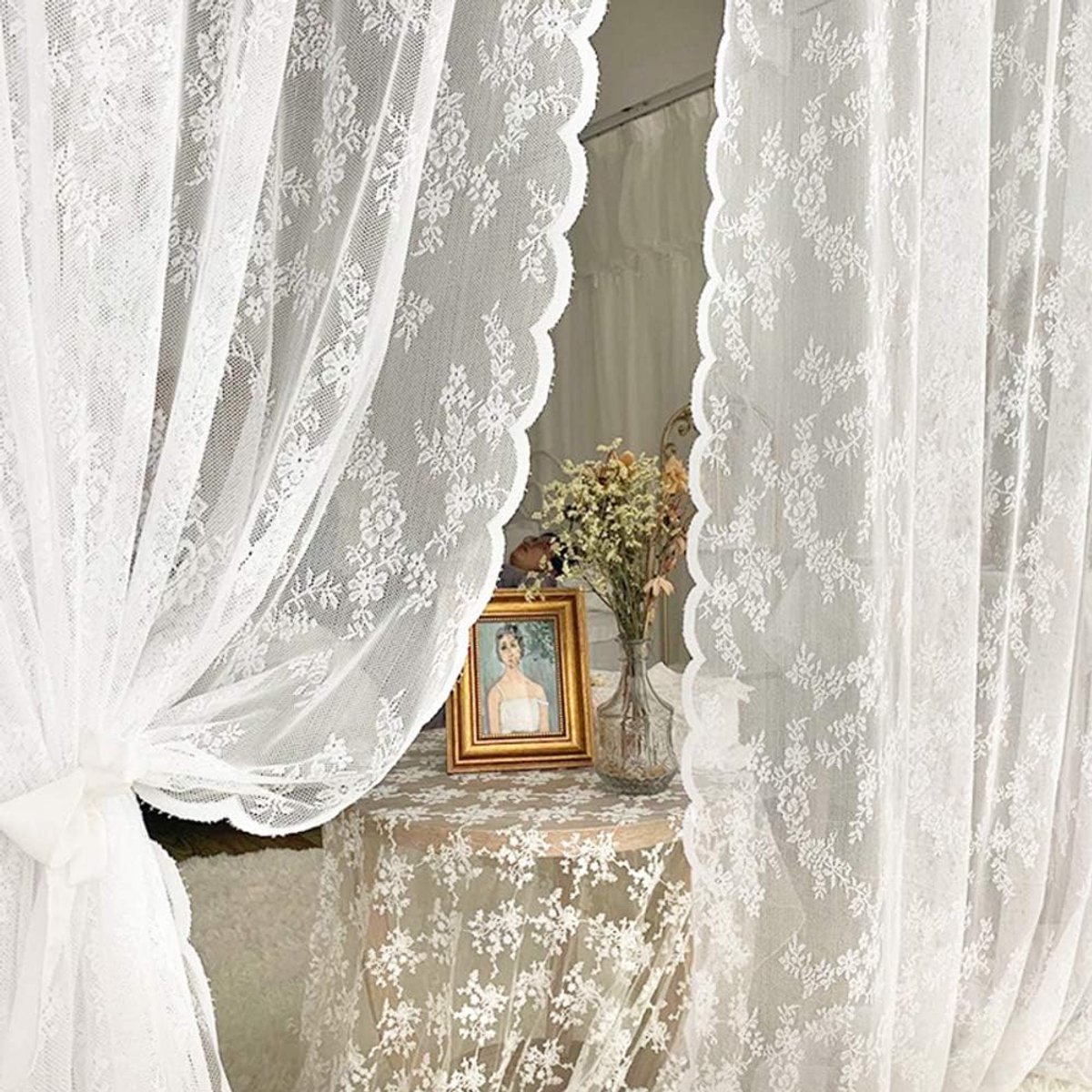 Borduurwerk/gordijn, Tule/gordijnen/Europees/Pastorale/Sheer Gordijnen/Licht Filtering/Voor Woonkamer Slaapkamer Balkon/haken up-Wit. 150x250cm (59x98inch)