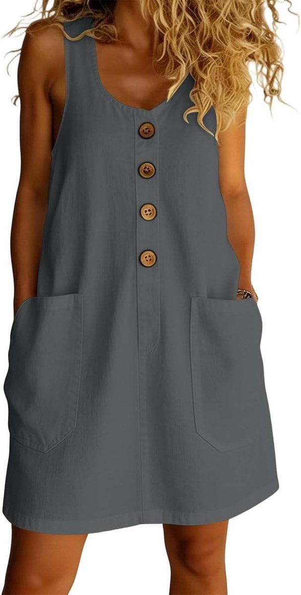 Casual mouwloze jurk met knopen, effen, midi-lengte, ideaal voor zomer en strand