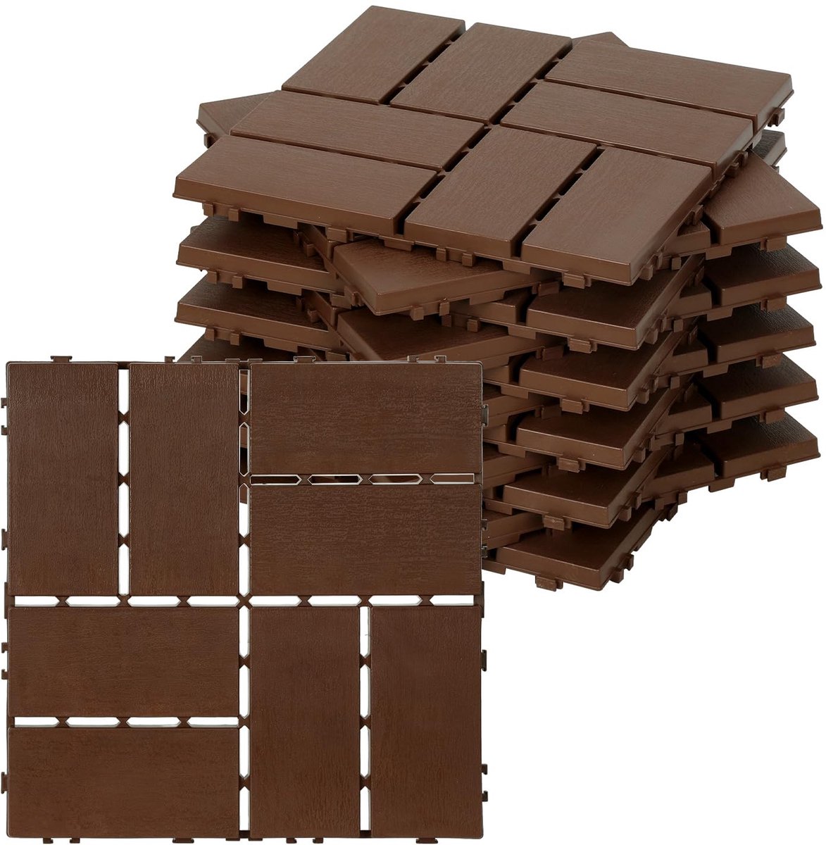 Terrastegels van polypropyleen, 30 x 30 cm, 33 stuks, 3 m², roodbruin, kunststof vloerbedekking voor terras en balkon, weerbestendig, antislip, met drainage-kliksysteem