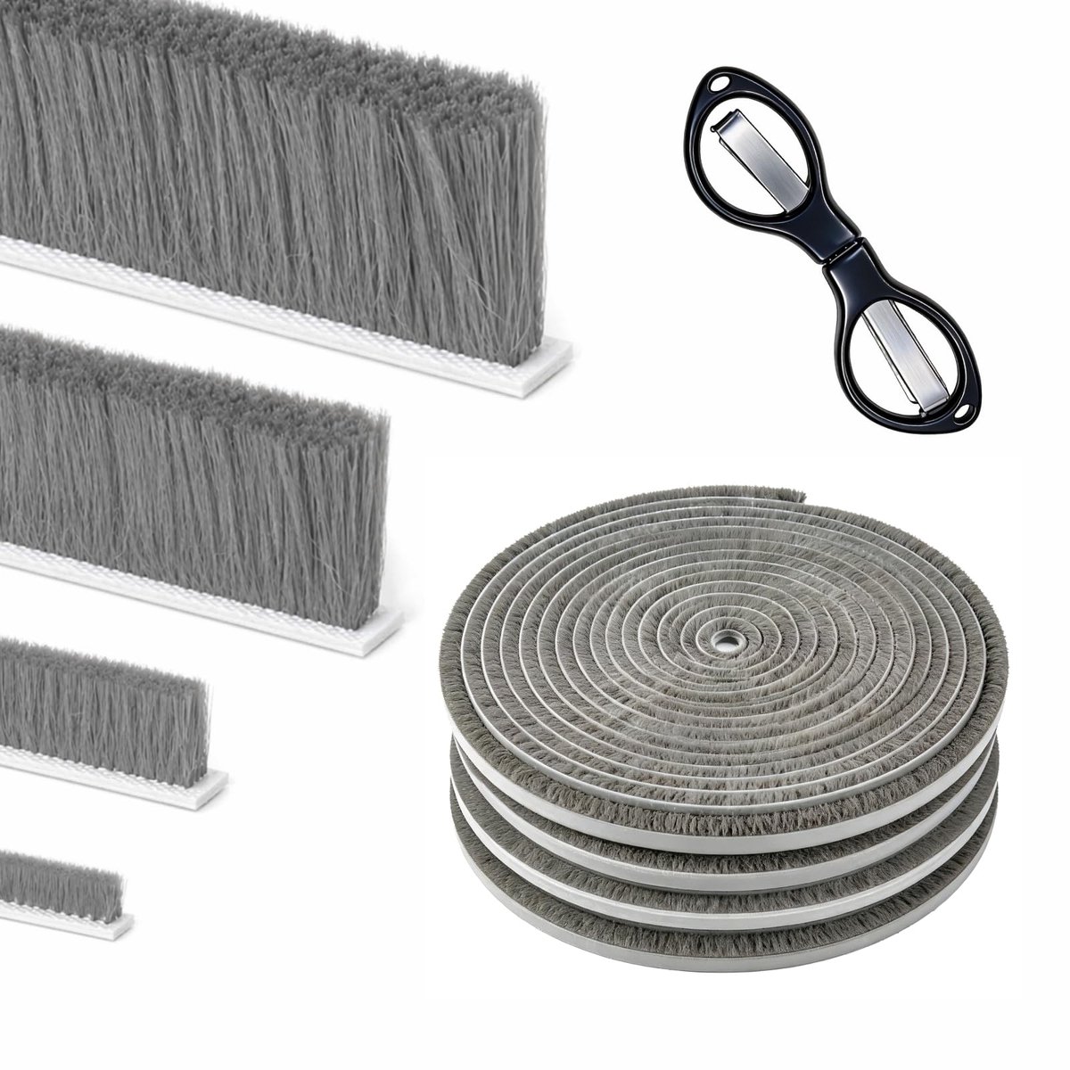 Famanu – 12 m borstelafdichting, zelfklevend, 9 mm (B) x 5 mm (D), afdichtingsborstel, zelfklevend, grijs, deurborstelafdichting, insectenbescherming, deurafdichting, borstelafdichting, rolluiken