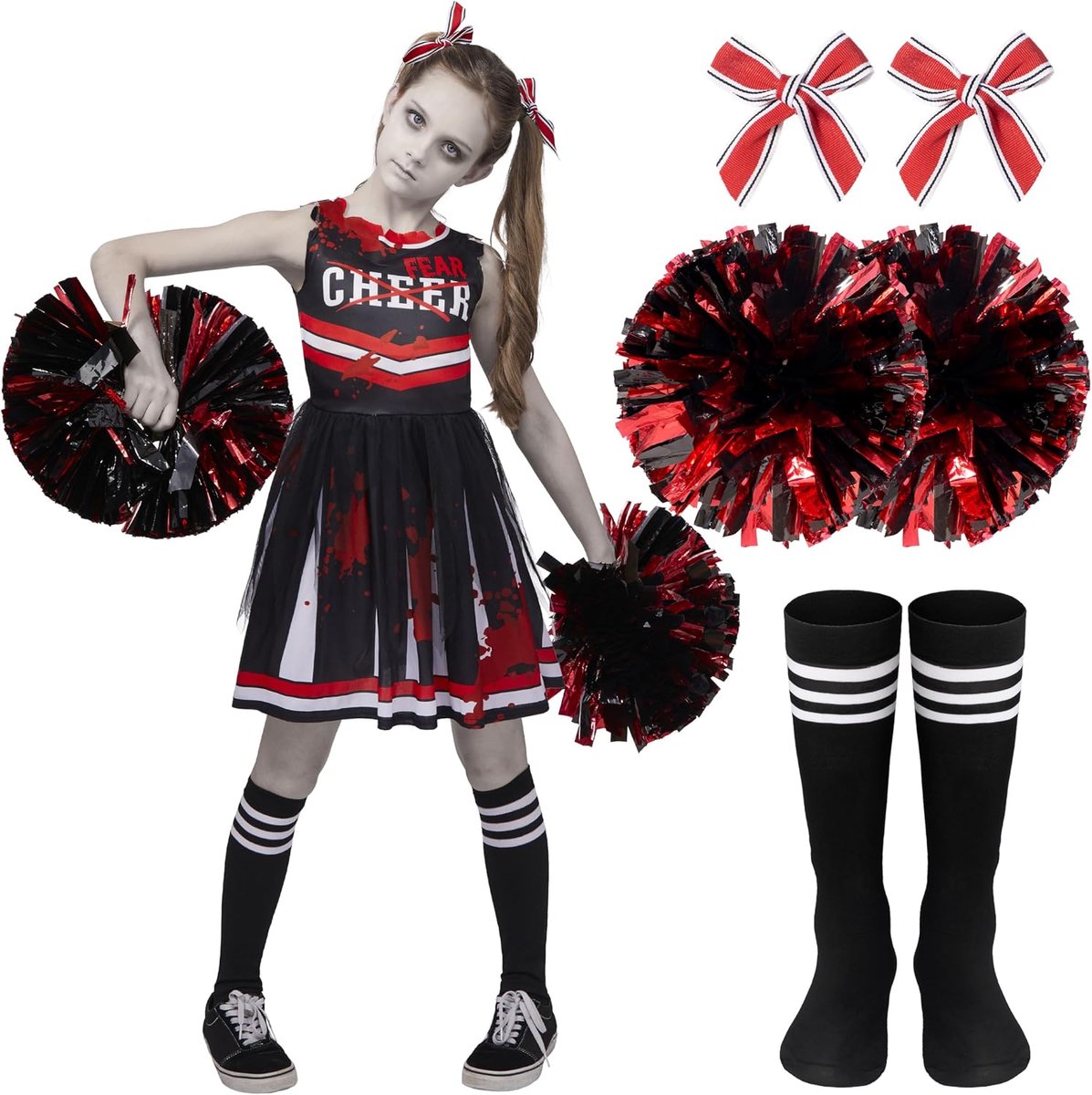 Spooktacular Creations Halloween Zombie Cheerleader Kostuum Outfit voor Meisjes - maat L