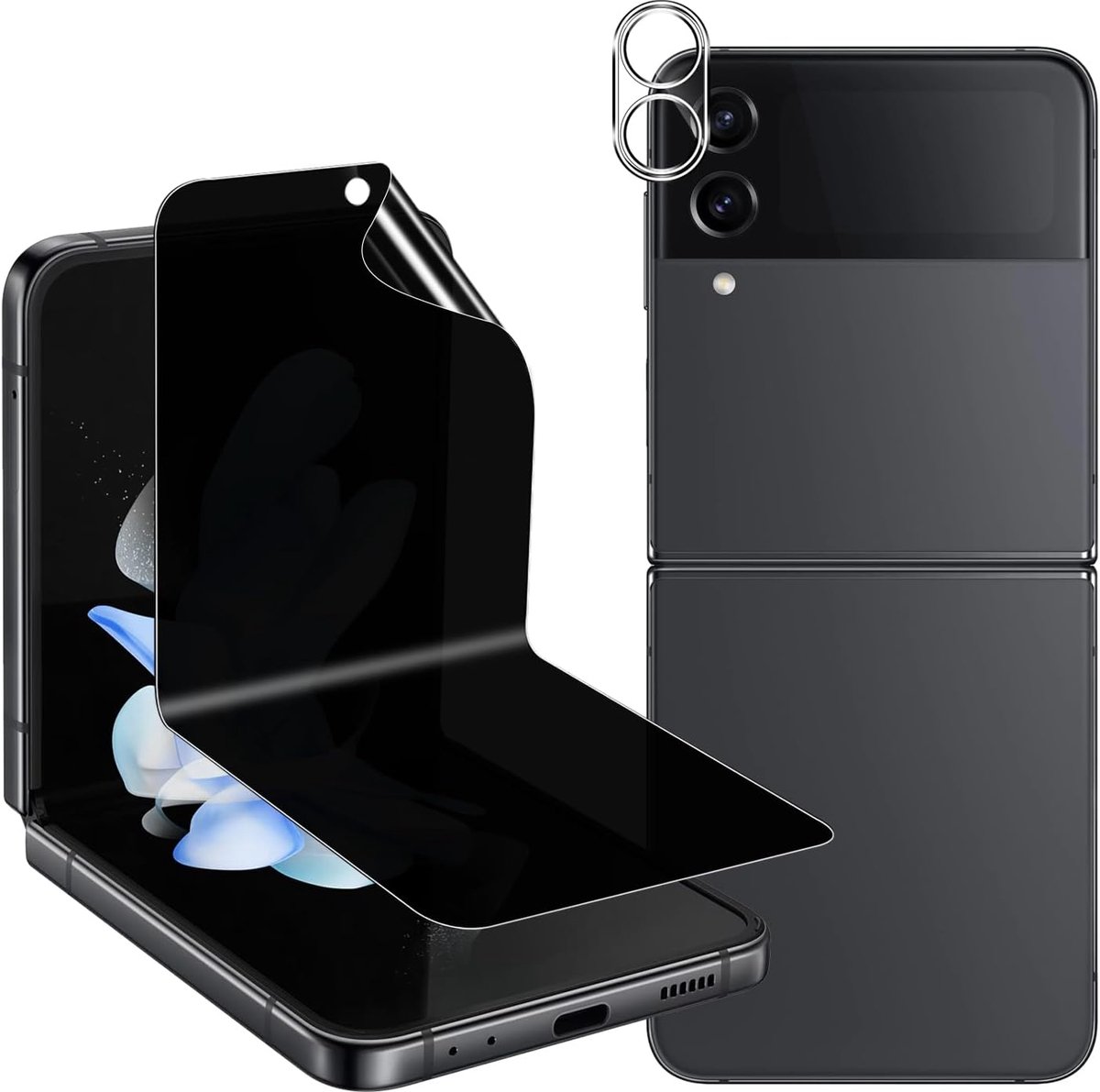 Holilo voor Samsung Galaxy Z Flip 4 5G TPU privacy screen protector screen protector + camera beschermfolie voor pantserglas -1 + 1 stuks, anti-spy privacy privacy privacy beschermfolie beschermen