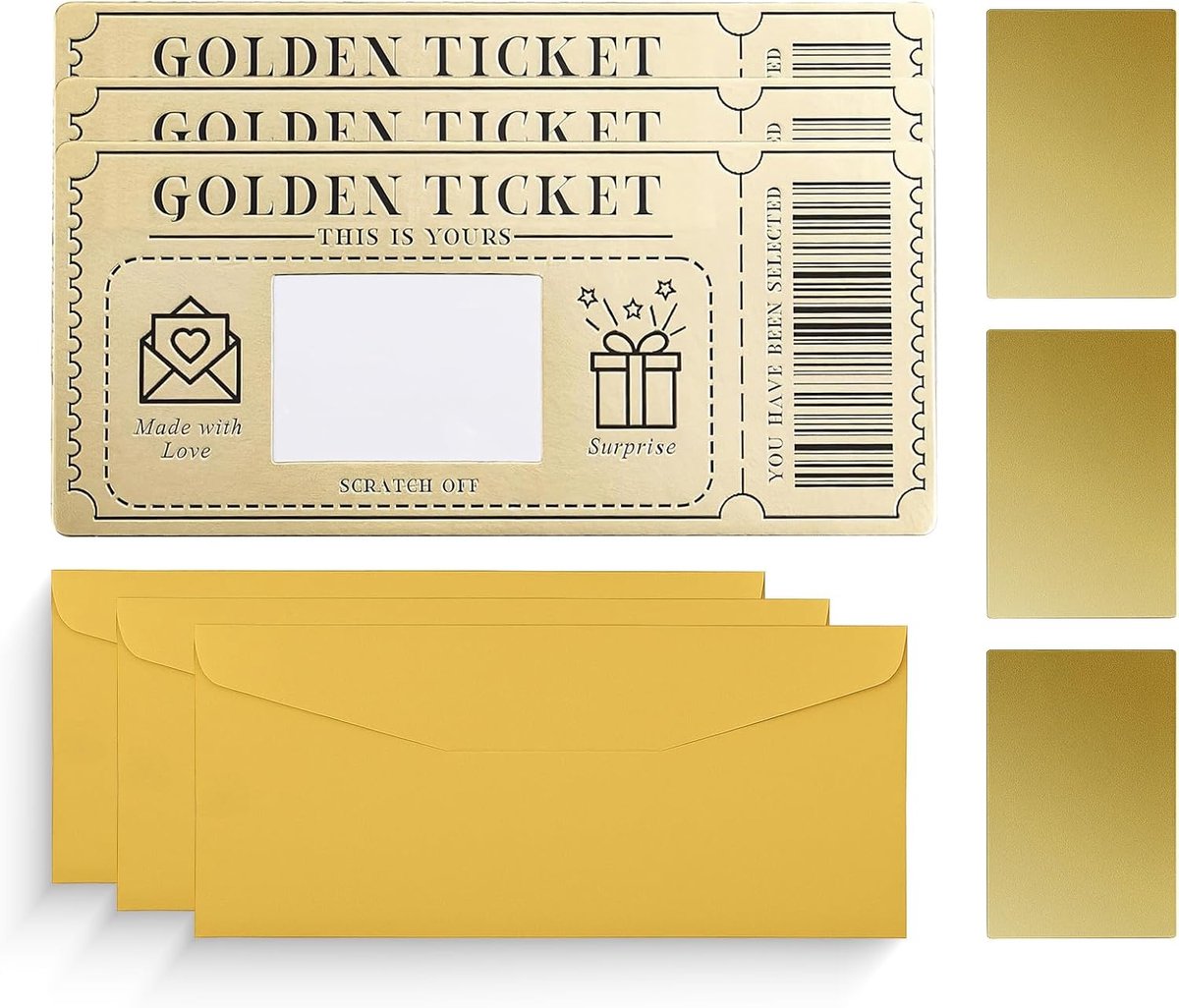 3 sets gouden vouchers, reiskaart, verrassingskaart, cadeaukaart, wenskaart, met envelop, cadeau voor reizen, verrassing, boeking gift card