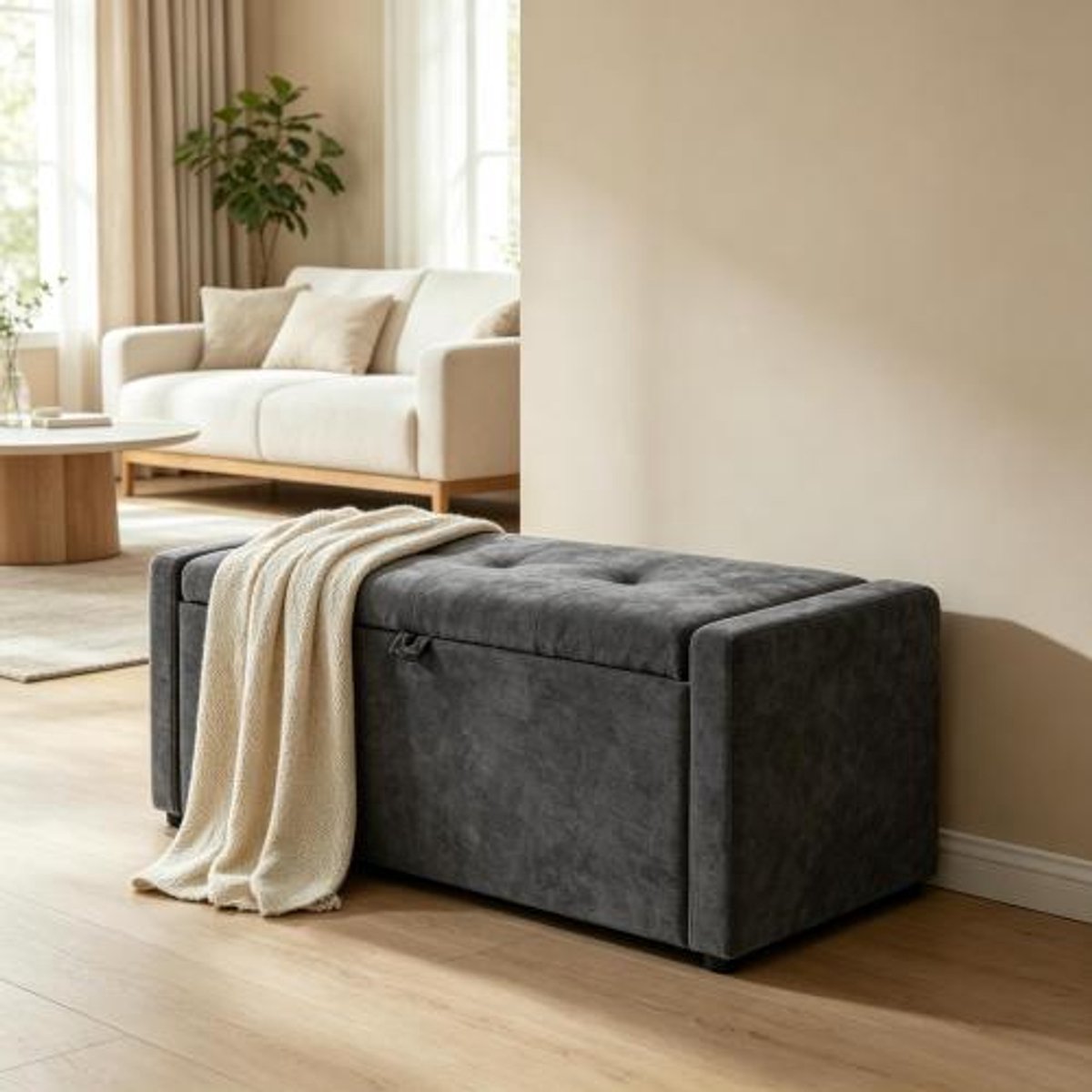 Rolipo- Opbergbank / Zitbank met Opbergruimte - 122x48x44 cm - met opbergbox - slaapbank - geschikt voor hal, woonkamer, slaapkamer - Donkergrijs