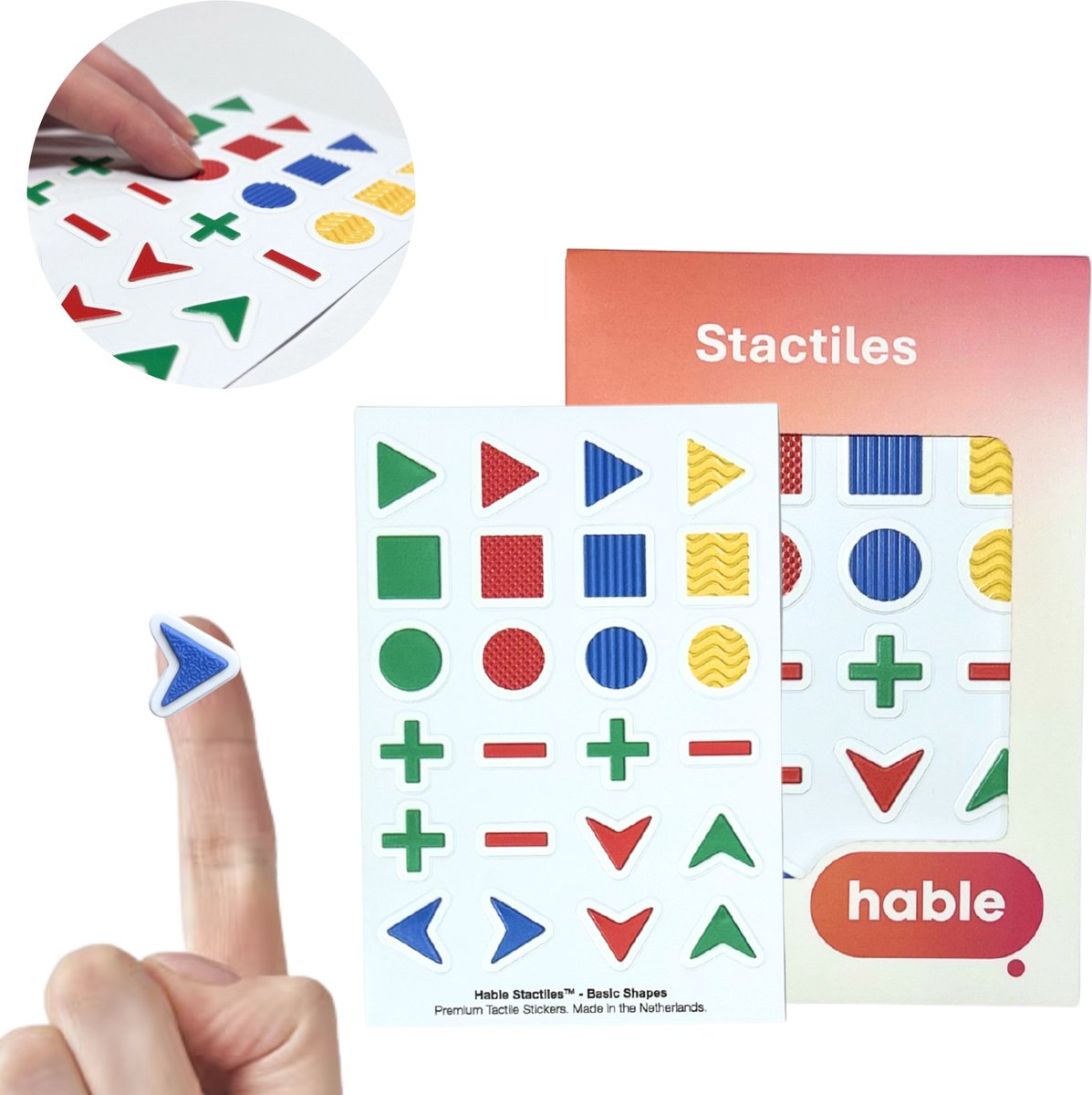 Hable Stactiles 3D Tactiele Stickers Basisvormen - Voelbare Markering voor Apparatuur & Touchscreens - Voor Slechtzienden, Blinden en Senioren - 24 stuks