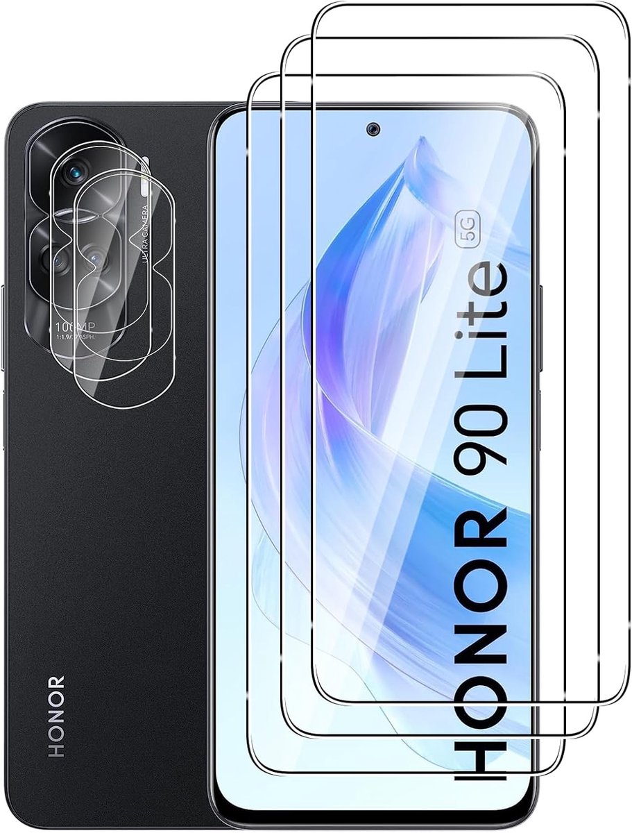 [3+2 stuks] gehard glas beschermfolie voor Honor 90 Lite en camerabeschermingsfilm, 9H Hardheid, krasbestendig, zonder luchtbellen, HD Display Protection