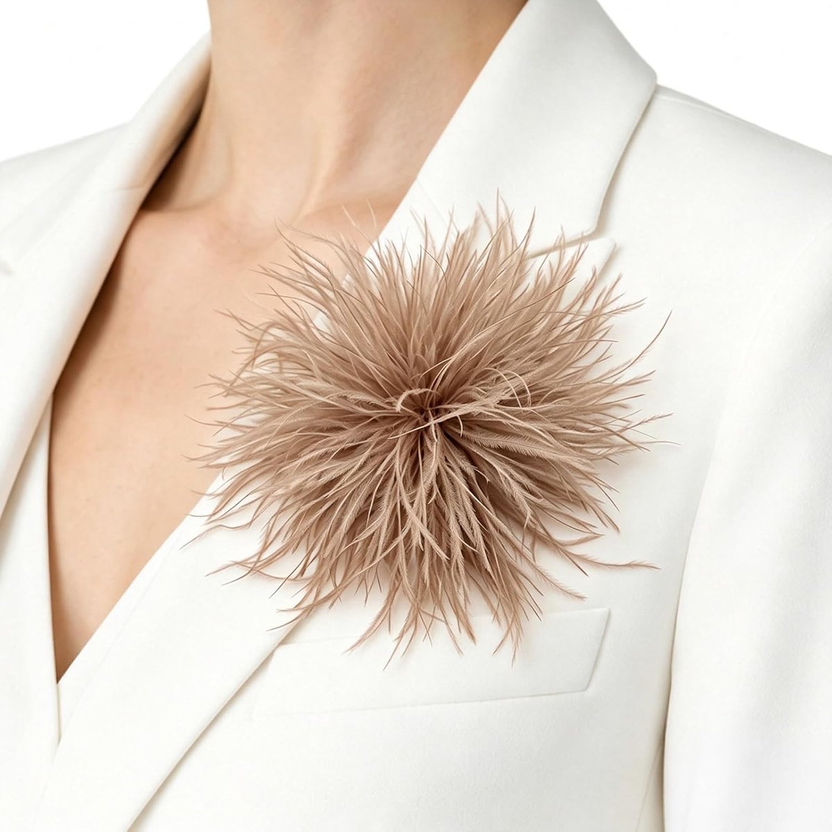 Vederbroche voor dames, natuurlijke struisvogelveer, rembroche, handgemaakte veer, bloemenbroche, ansteckbloem, pompon broche om vast te steken, vintage boho-design voor blazer, jurk, jas