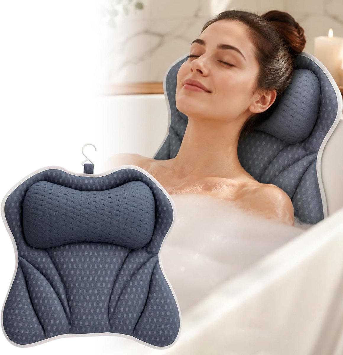 SP® Badkussen - Badkussens Voor in Bad - Nekkussen Bad - Grijs - 42cm × 45cm × 5cm