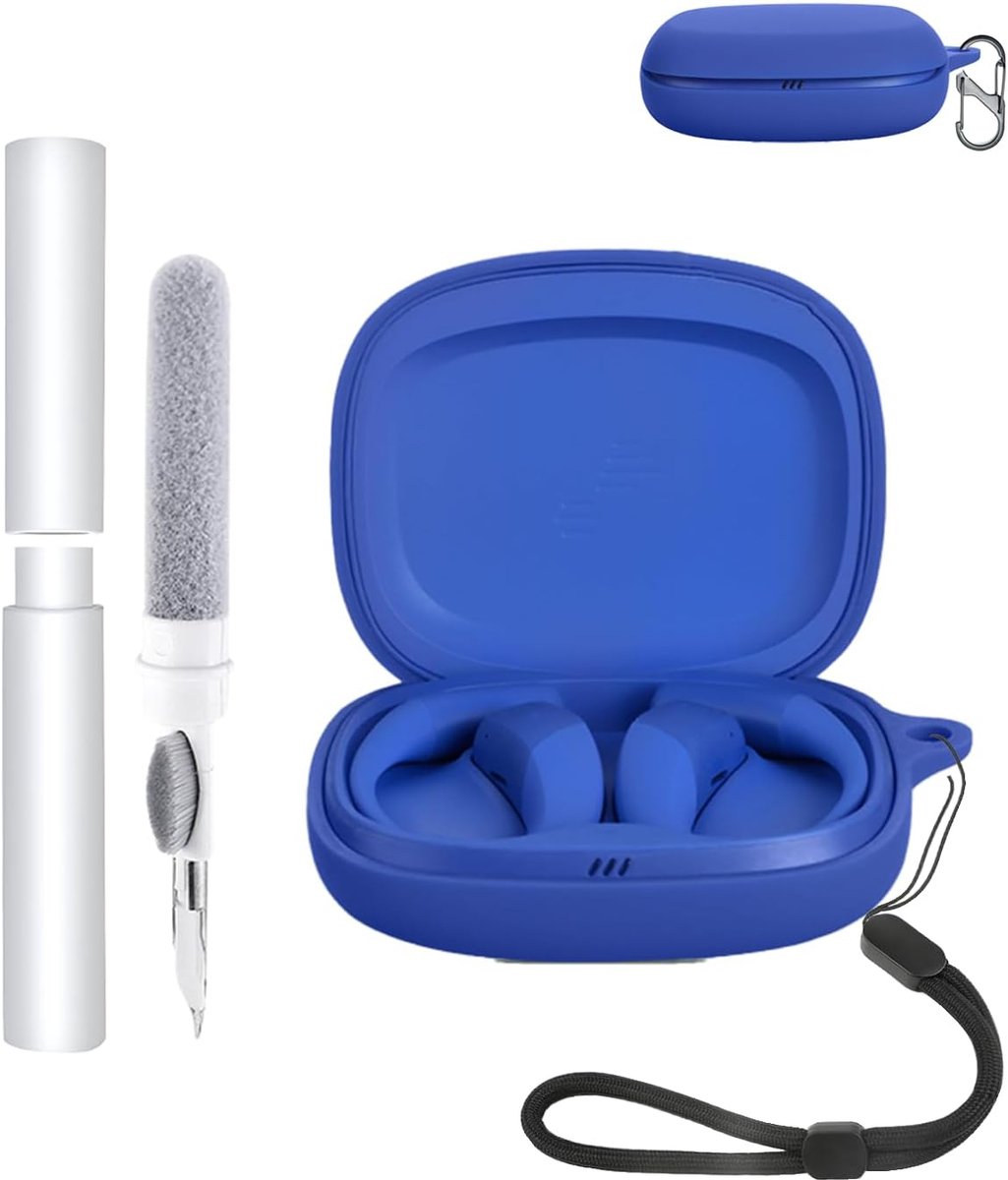 Hoesje voor JBL Endurance Zone draadloze open-ear sport-hoofdtelefoon, schokbestendig, toergy waterdicht, zacht en duurzaam, met koord, sleutelhanger en reinigingstool, blauw