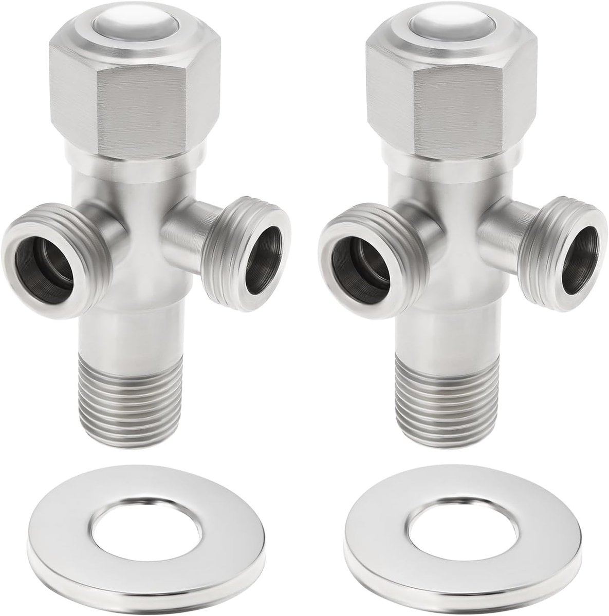 2 Sets 1,27 cm Roestvrij Staal Dubbele Hoekventiel 1 in 2 Out Uitlaten Hoekstopkraan voor Wasmachine Toilet Waterverwarmer, Zilver