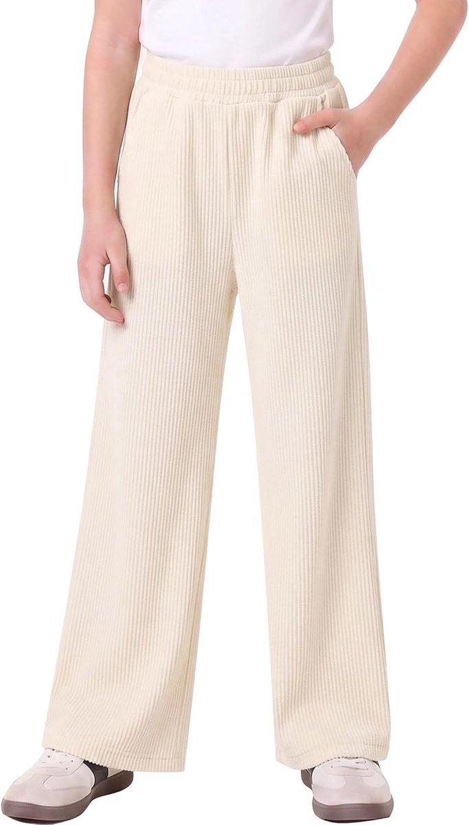 Bruin Geribbeld Wijde Pijpen Pull On Casual Strandbroek