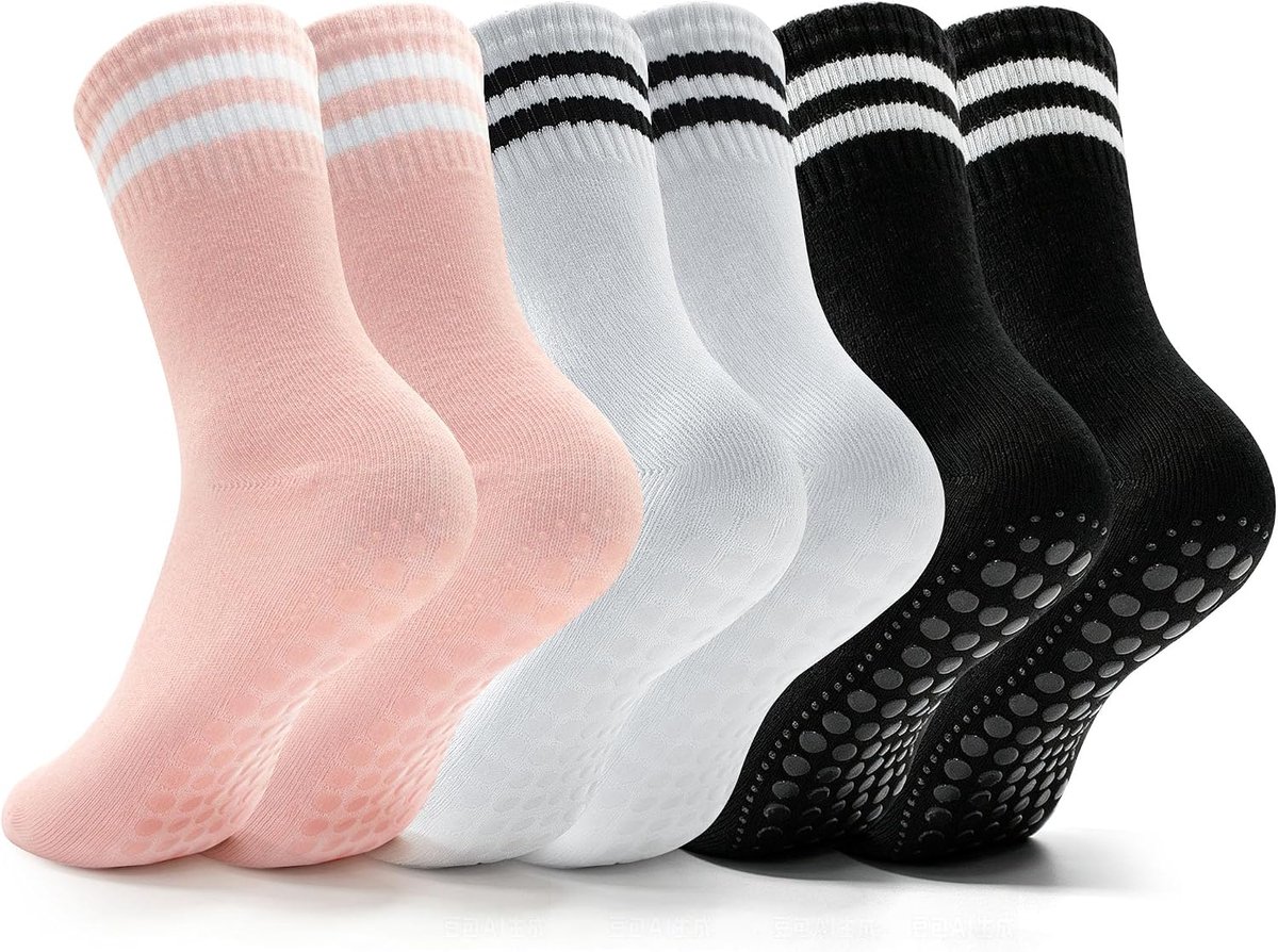 Sokken voor dames, 3 stuks, katoen, antislipsokken voor yoga, maat 36-41