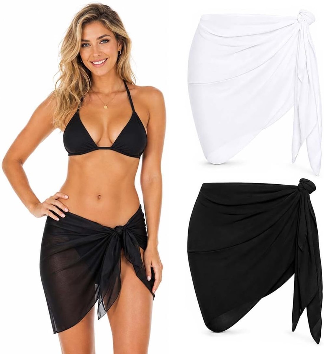 2 Stuks Dames Chiffon Korte Strand Pareo, Strand Bikini Cover Up Rok voor Vakantie en Feest