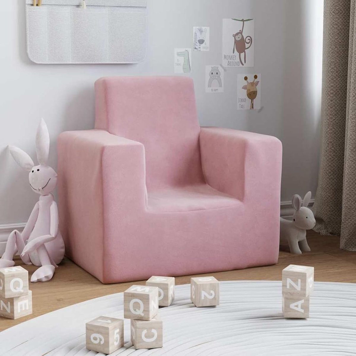 Kinderbank, roze, zacht pluche, kinderbank, leesbank voor kinderkamer, speelkamer, logeerkamer, slaapgedeelte