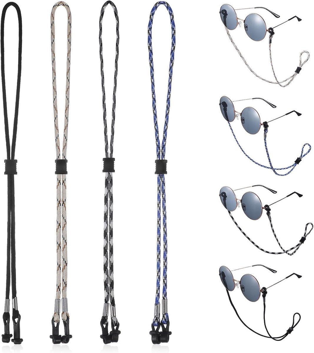 4 stuks brillenkoord, meerkleurige brilketting voor dames, universele brilbanden, verstelbaar brillenkoord, brillenhouder lanyards voor dames en heren, voor sportbrillen en zonnebrillen