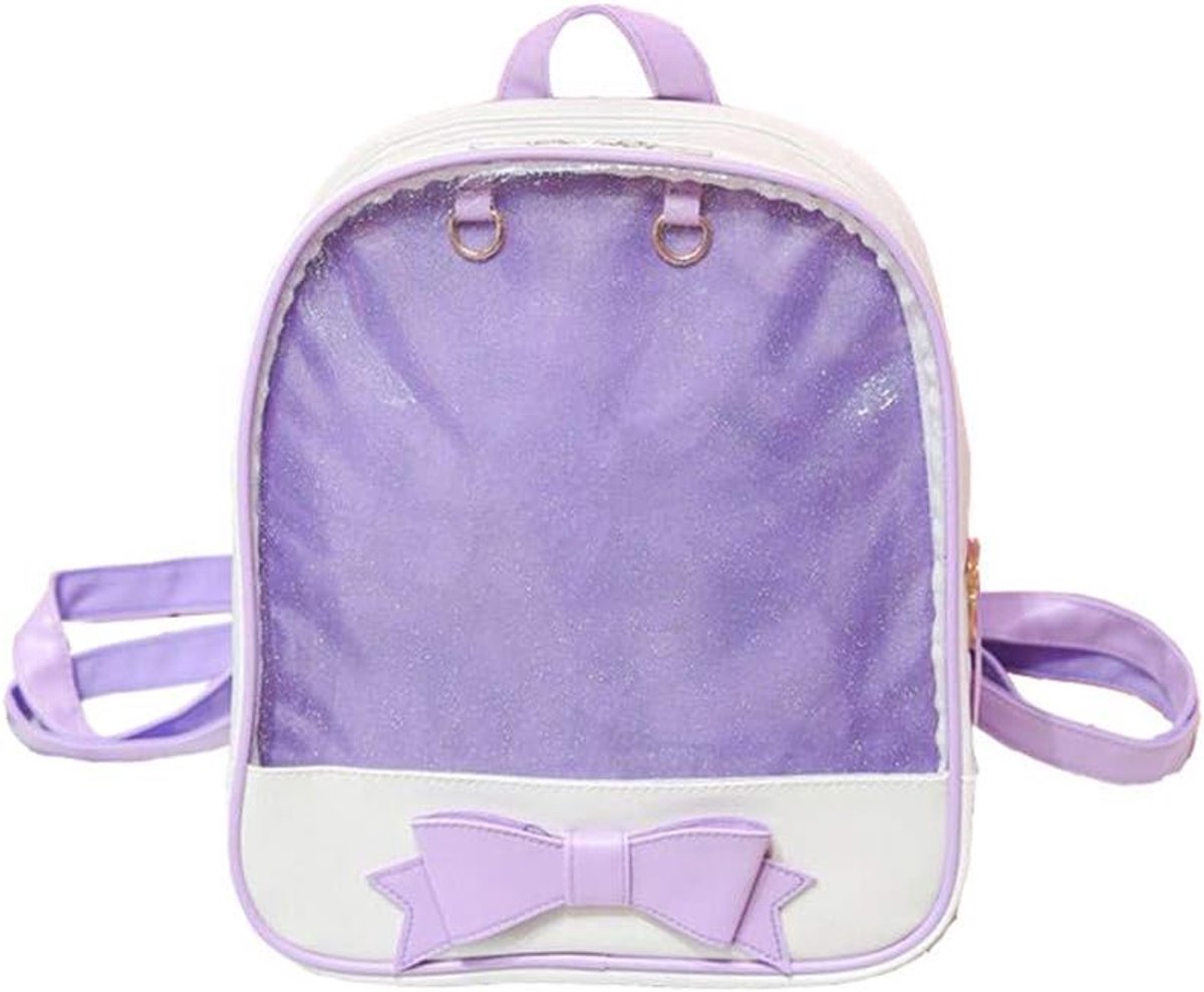Bag Rugzak voor meisjes, schattig, leren tas, portemonnee, schooltas, zomer, strandtas, portemonnee met strik, transparant venster voor doe-het-zelf decoraties, lila, Eén maat