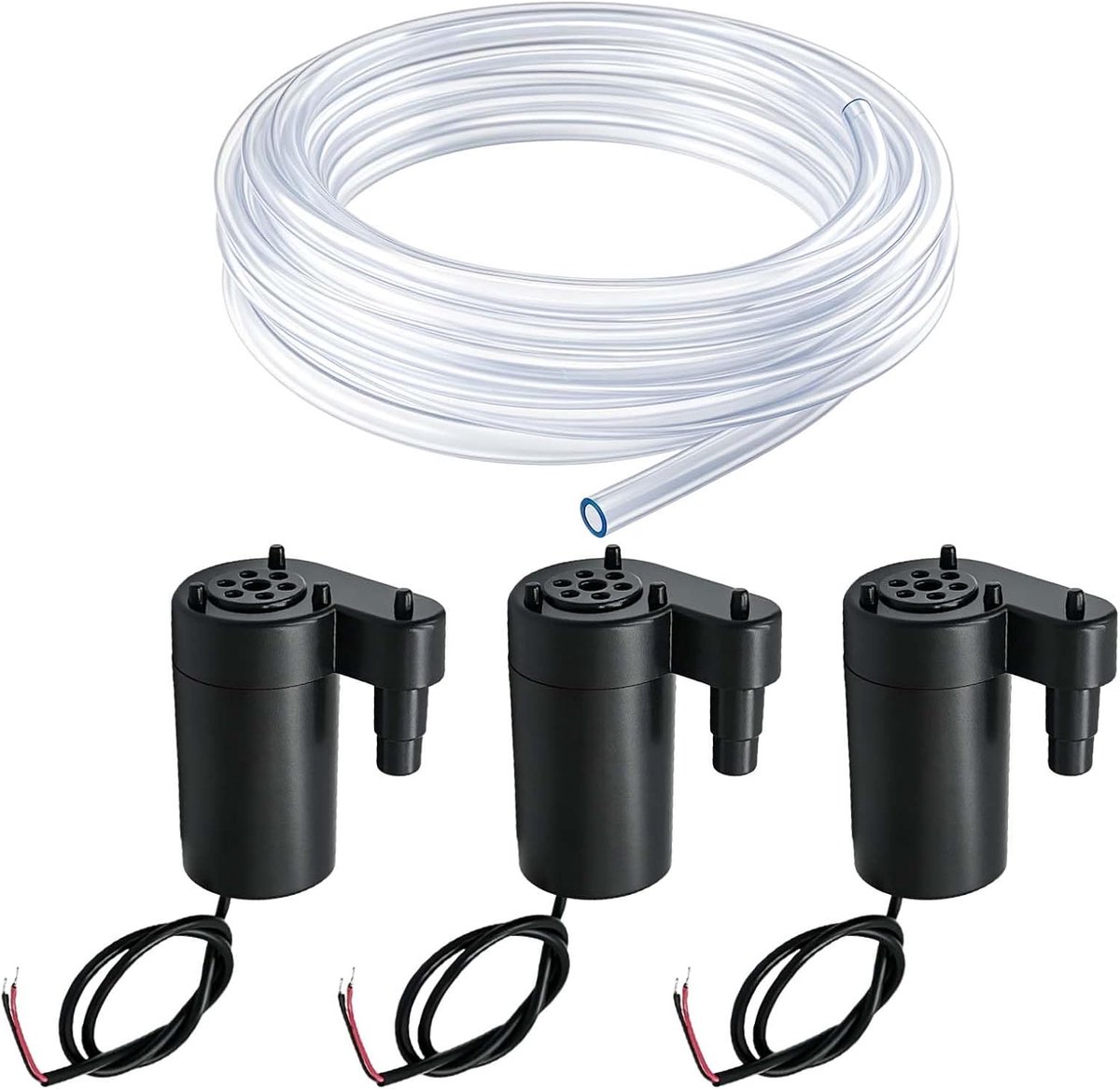 3 stuks mini-dompelpomp, DC 3 V, 5 V, borstelloze microwaterpomp met transparante slang, 3 m, debiet 100 l/h, compact en stil, voor aquarium, tuin, planten, bloemen, verticale fontein, zwart