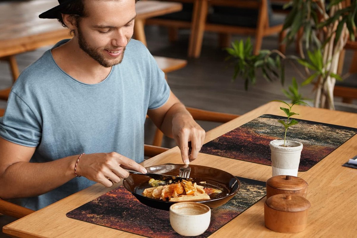 Placemats - 6 stuks - 45x30 cm - Staal - Roest - Oud - Oranje - Grijs - Patroon - Abstract