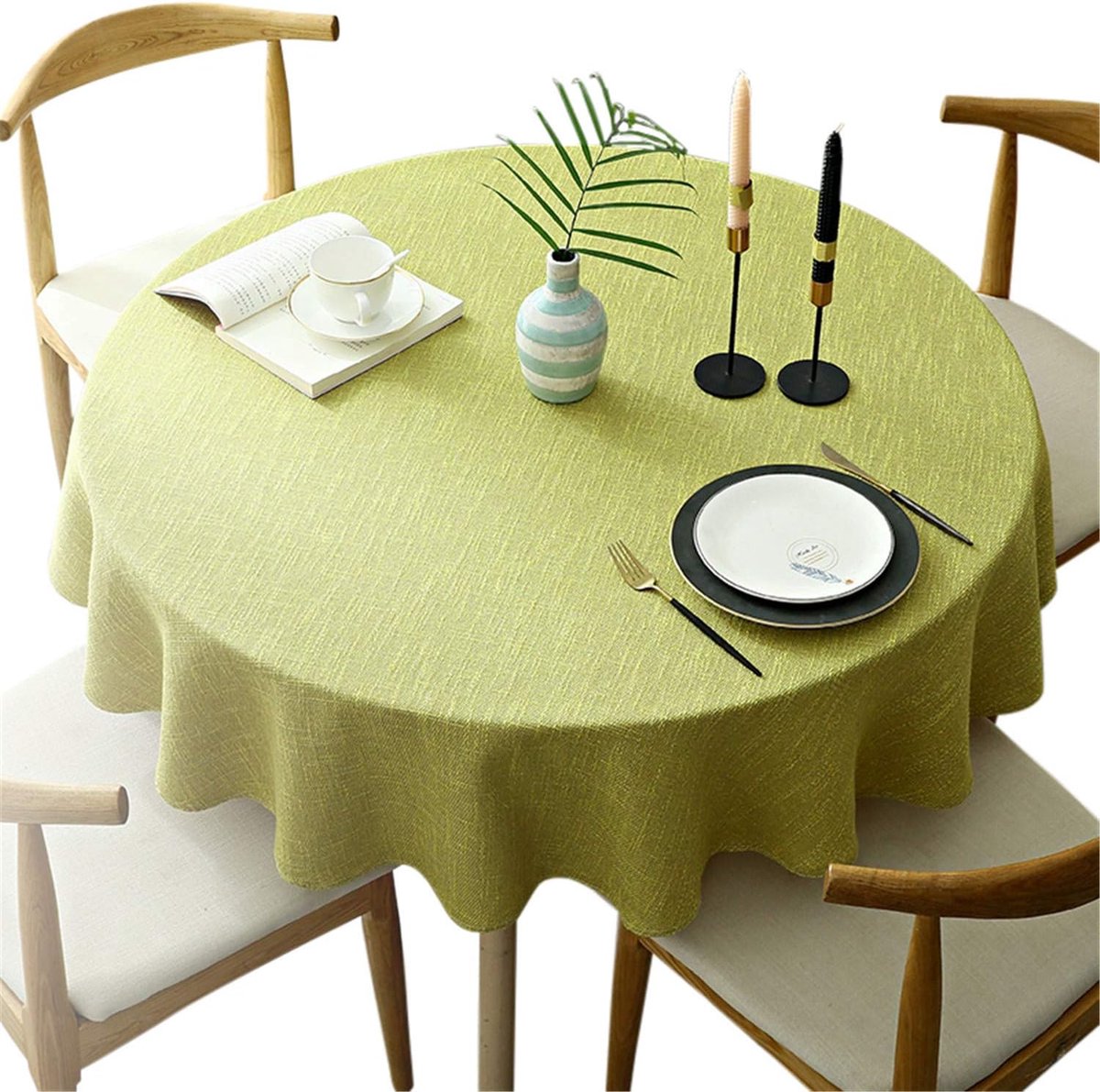 Zwaargewicht rond tafelkleed, decoratief effen tafelkleed, katoenen linnen tafelkleed voor keuken eetkamer thuis tafelblad decoratie, mosterdgeel, rond - 120 cm