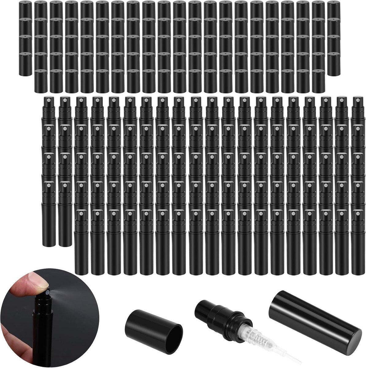 100 Stks/partij 2Ml Plastic Parfum Fles Hervulbare Spuitbus Verstuiver Cosmetische Fles, Zwart
