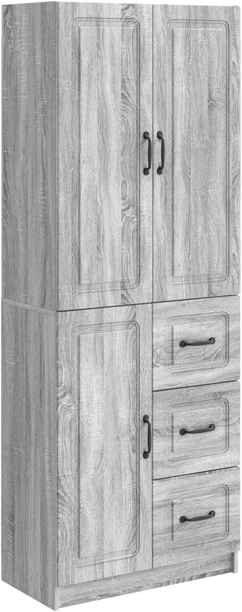 2 STK. Kastset, 3 deuren 3 laden 66x34,5x87cm grijs Sonoma, midi-Kast hoge kast, houtmateriaal, stapelbaar, 20 kg per plank, voor slaapkamer, hal, woonkamer, kantoor 3416985