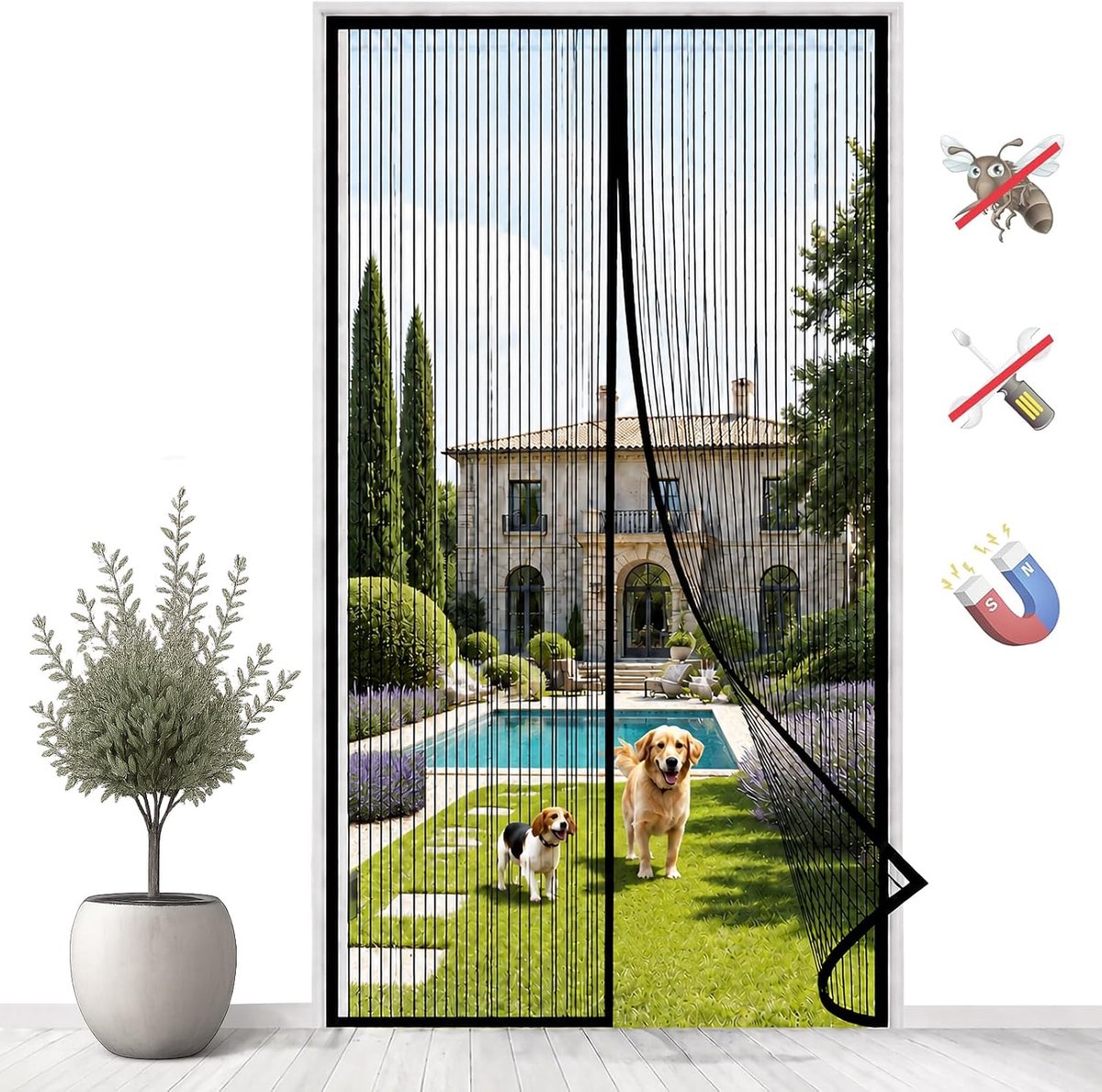 Vliegengordijn voor Deur, Deurgordijn Muggennet, Vliegengaas voor Deuren, Zonder Boren Magnetisch Hor, voor Terrasdeur, Kellerdeur, Woonkamer-Black|| 75x200cm(29x78inch)