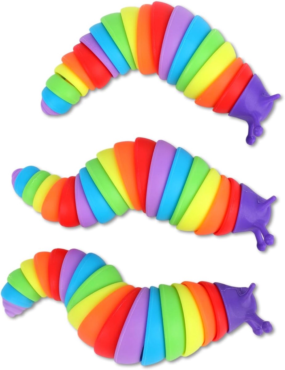 3 Stuks Friemelslak-Speelgoed, Draagbare Rupsvormige Regenboogslakken voor Restaurants Vliegreizen Activiteiten & Roadtrips