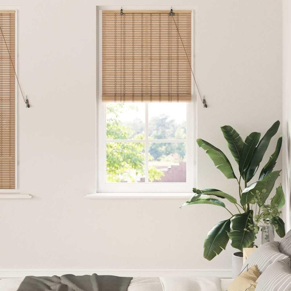 Rolgordijn van natuurlijk bamboe, met externe montage, lichtfilterend design, voor woonkamer en slaapkamer, handmatige bediening en moderne stijl