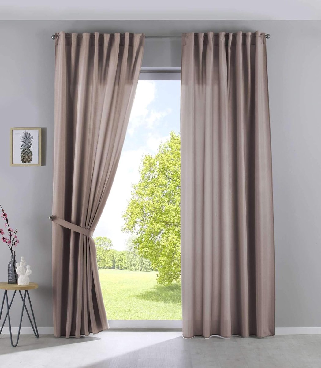 2019037-2, set van 2 verborgen lussen, ondoorzichtig, linnenlook, (h x b), taupe, ondoorzichtig, linnenlook, gemêleerd, gordijnband met gordijnhouder