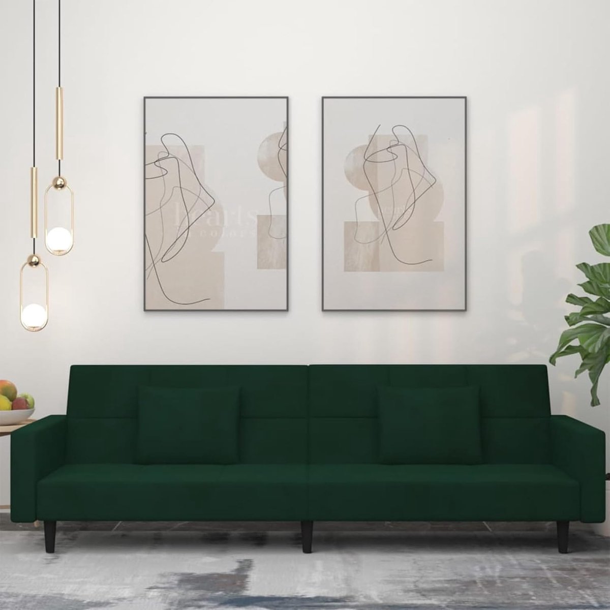 Slaapbank 2-zits met 2 kussens, donkergroen, fluweel, slaapbank, dagbed, slaapbank voor woonkamer, logeerkamer, kleine woningen, 375818