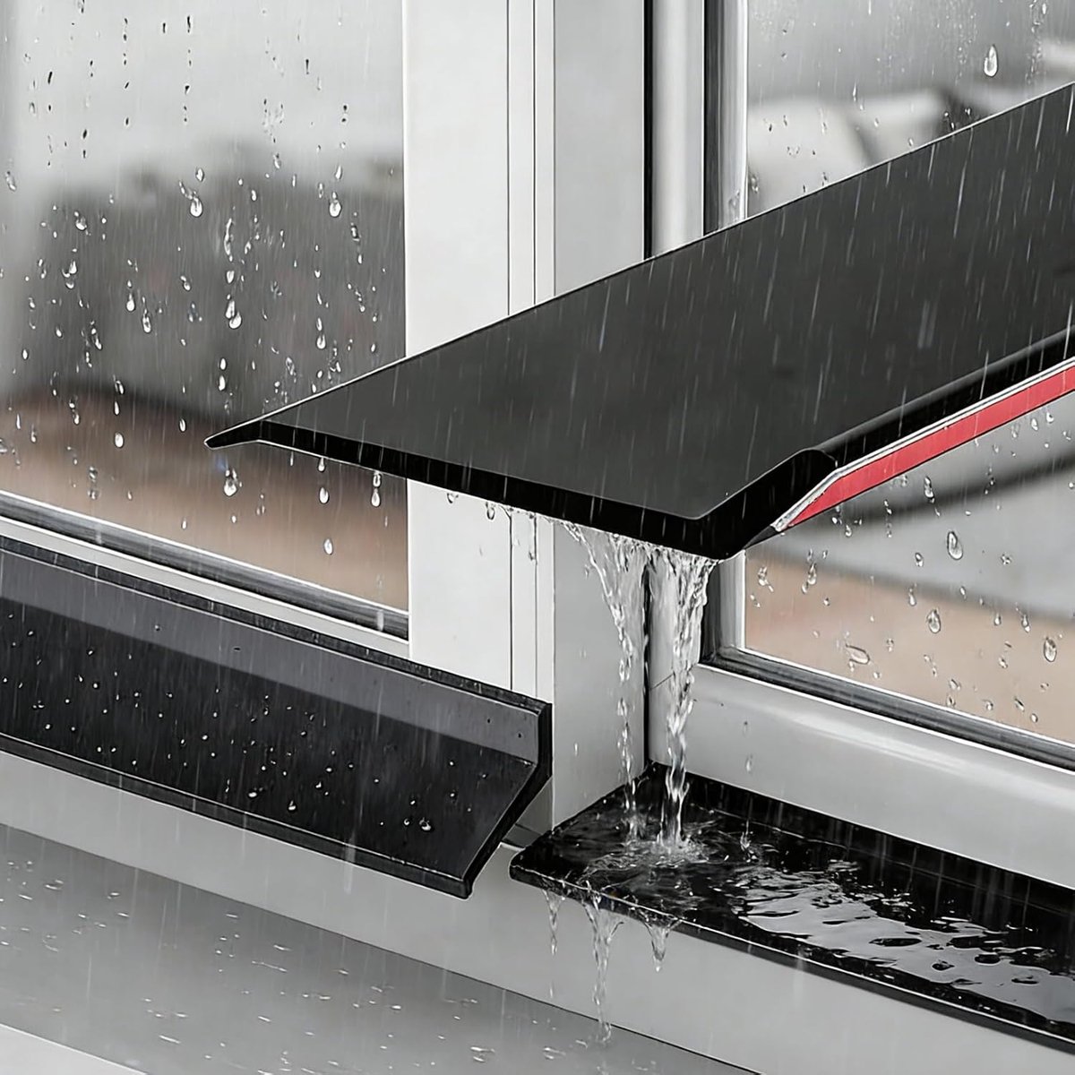 Raamafweerstrip tegen regen, weerstrip voor schuiframen, regenbeschermstrip, zeer flexibel rubbermateriaal voor het binnendringen van water op raamkozijnen en vensterbanken (1 m)
