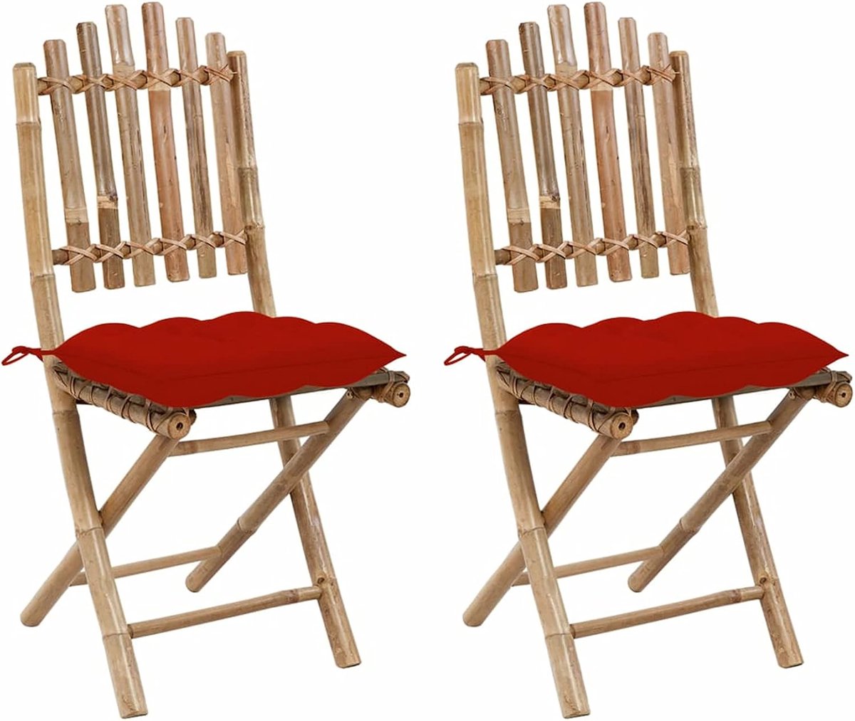 2 x tuinstoel met kussen, klapstoel, eetkamerstoel, tuinstoel, terrasstoel, balkonstoel, tuinmeubelen, stoel, bamboe, rood