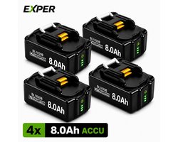 EXPER - 18V Accu geschikt voor Makita - 4 Stuks - Extra Groot 8.0Ah - BL1880B - 18V 8.0Ah Batterij - Vervangende Accu - Makita 18V - 8000mAh - LED display - Li-ion Accu - LED Display - Accuboormachine - 18V BL1830B BL1840B BL1850B BL1860B