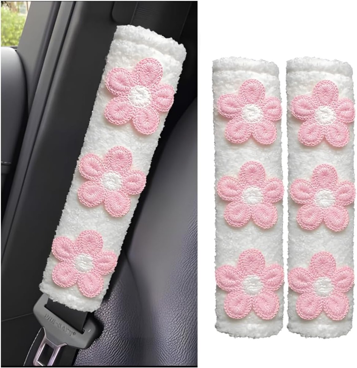 Dailygoods- Autoveiligheidsgordel 2 Stuks - Schouderkussen/Schouderbeschermers - Zacht/Pluche - Antiwurging - Polyester - 6 x 24 cm - Gordelkussen