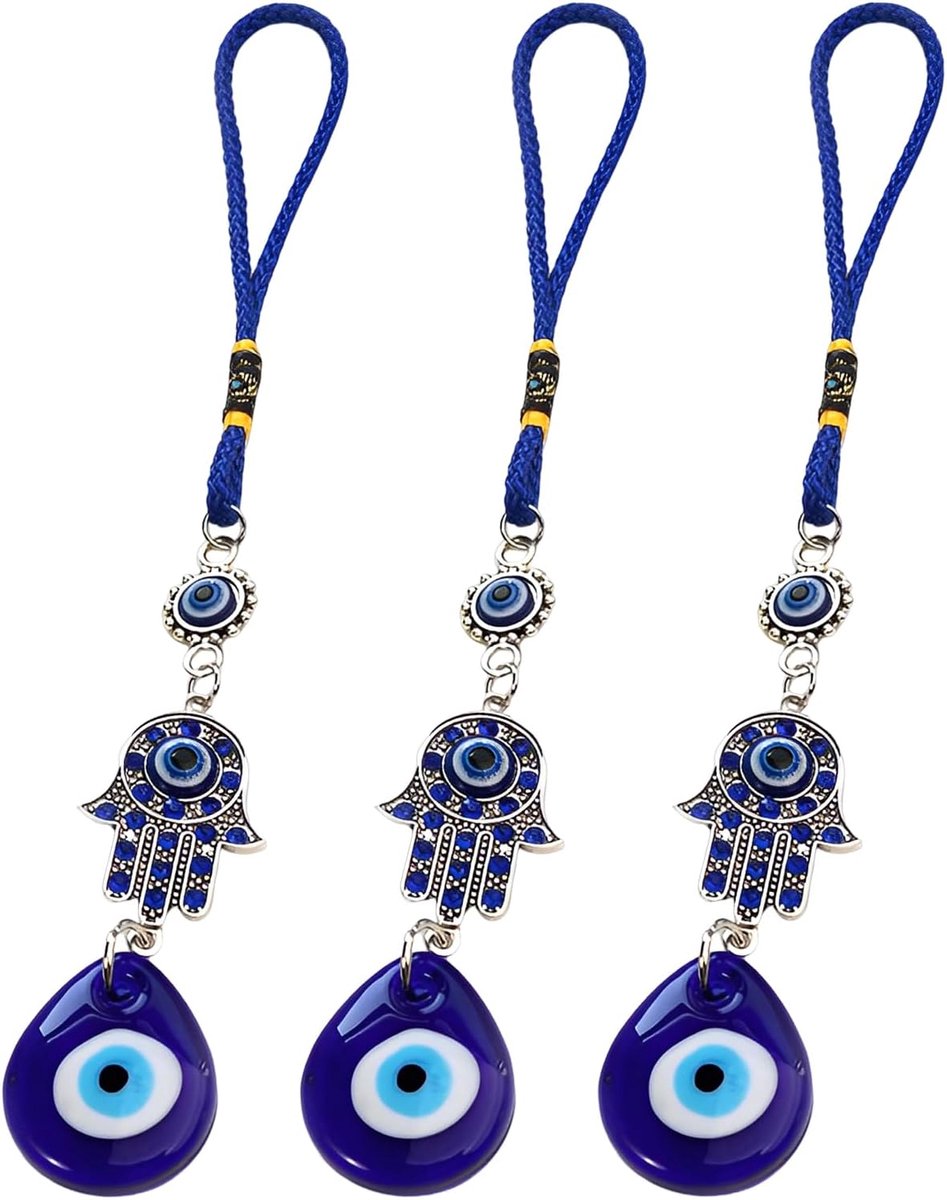 Eye Wandbehang Turks Blauw Oog Muur Ornament TAIZER 3 Stukken Turks Glazen Amulet Decoratie Thuis Decoratie Bescherming Zegen Gift Geschenk Glazen Kralen Hanger voor Auto Huis en Kantoor
