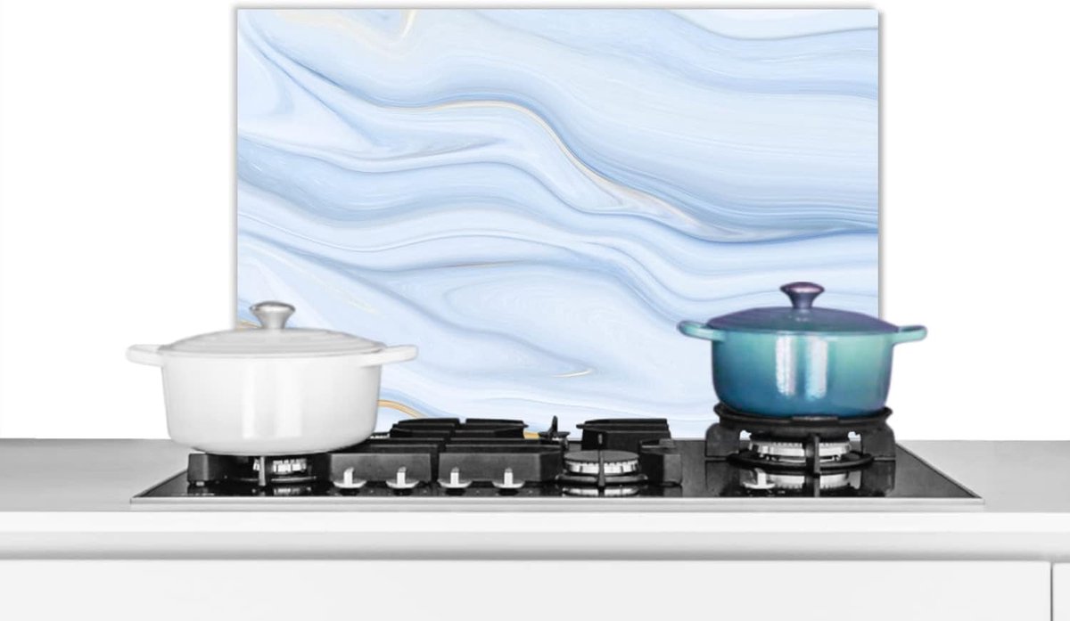 Spatscherm Keuken - 60x40 cm - Marmer - Golf - Blauw - Patronen - Marmerlook - Pastel
