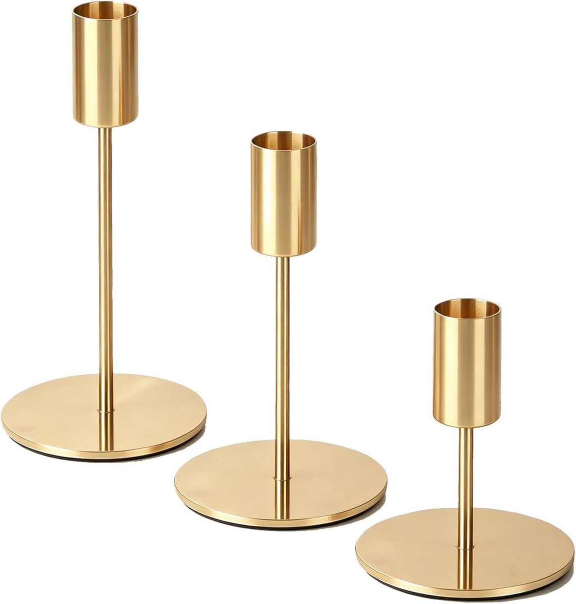 Set van 3 kandelaars goud, kaarsenhouder, staafkaarsen, bruiloft
