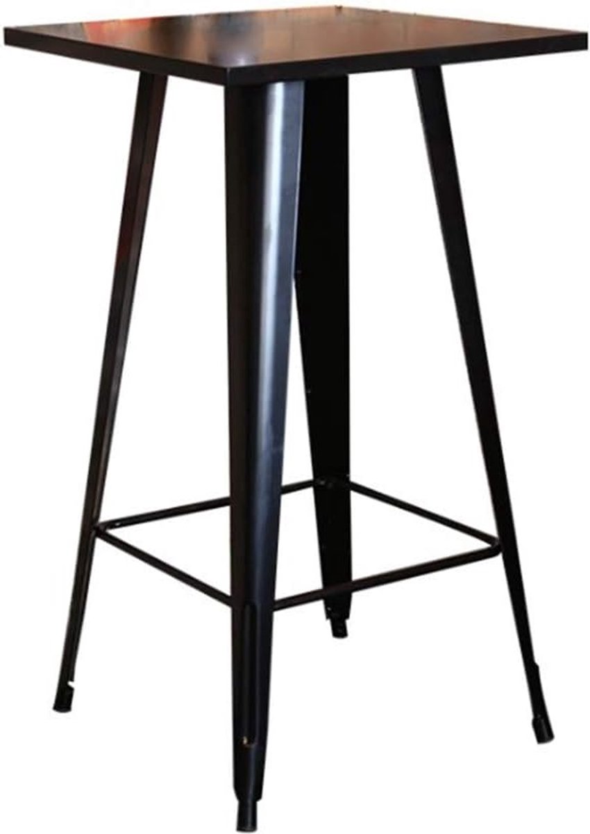 Eettafel, keukentafel, kleine eetkamertafel met houten plaat, vierkante tafel, eiken-look met metalen poot, voor woonkamer, balkon, eetkamer, 60 x 60 x 110 cm, zwart