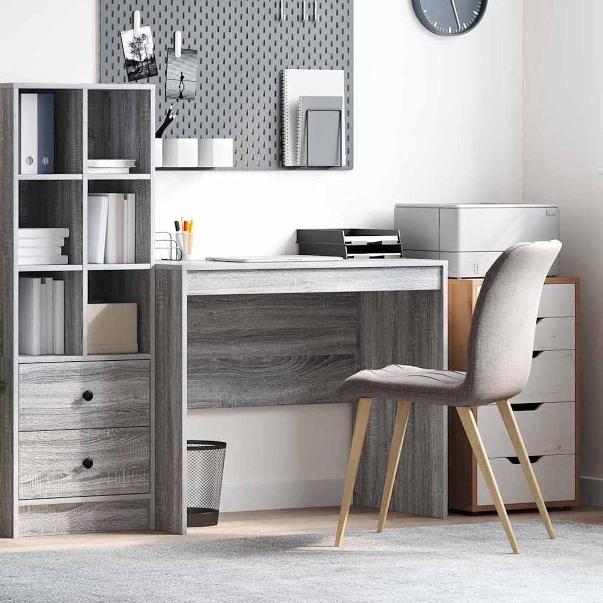 Bureau, grijs, Californische eik, MDF, 90 x 50 x 76 cm, computertafel, bureautafel voor thuiskantoor, werkkamer, studentenkamer, woonkamer