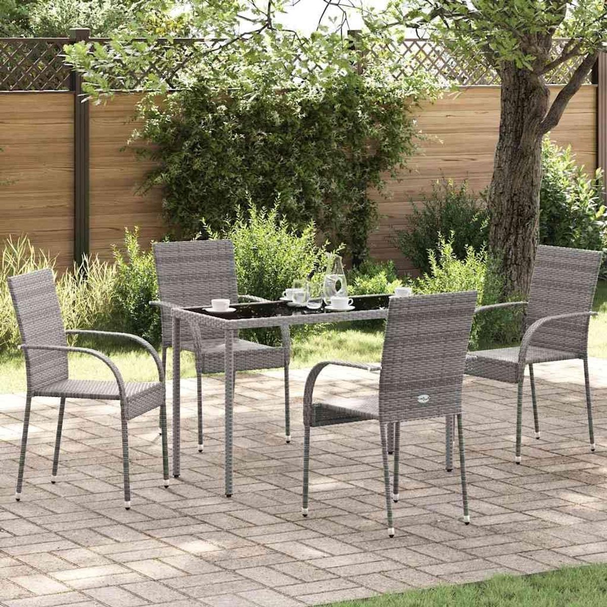 Tuinstoelen polyrotan 4 stuks grijs klapstoelen van waterafstotend PE-rotan, gepoedercoat stalen frame, belastbaar tot 110 kg per zitting.