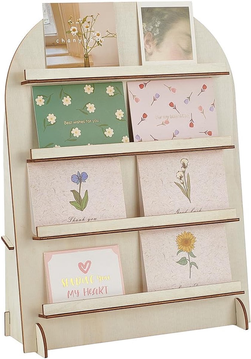 Dailygoods- Oorbelhouder Antiek Wit - Houten Sieradenhouder - 4-Tier Display - Organizer voor Oorbellen/Kettingen - Grote Capaciteit - 12x30x38 cm - S