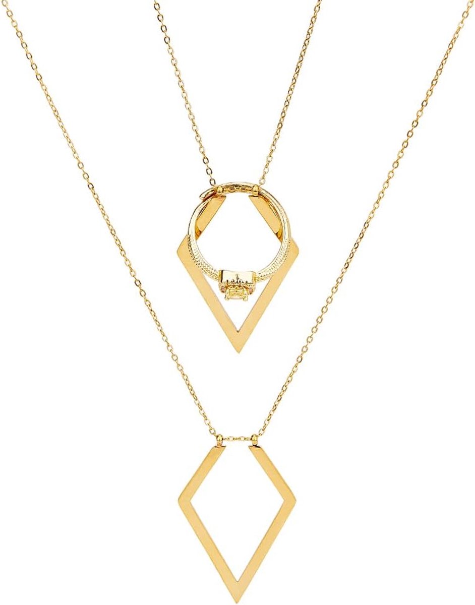 Dailygoods- Ringhouder Gouden Ruitvorm - Halsketting Dames - Verlengketting 6 cm - Sieradenhouder - Elegant Ontwerp - 40 cm Lengte