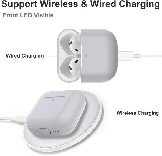 hoes voor Airpods 4, dun beschermend Silicone Case voor AirPods 4th 2024 (USB-C) Skin Front LED zichtbaar siliconen hoesje, Grijs — afbeelding 3