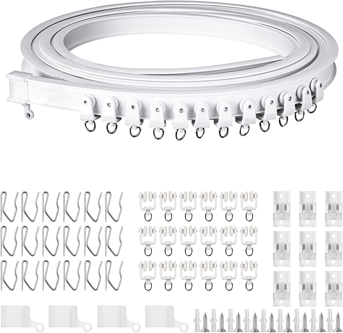 Dailygoods- Plafondrail 3 m - Flexibele Gordijnrail - Inclusief 18 Wielen/Haken - Eenvoudige Installatie - Stille Werking - Minimalistisch Design