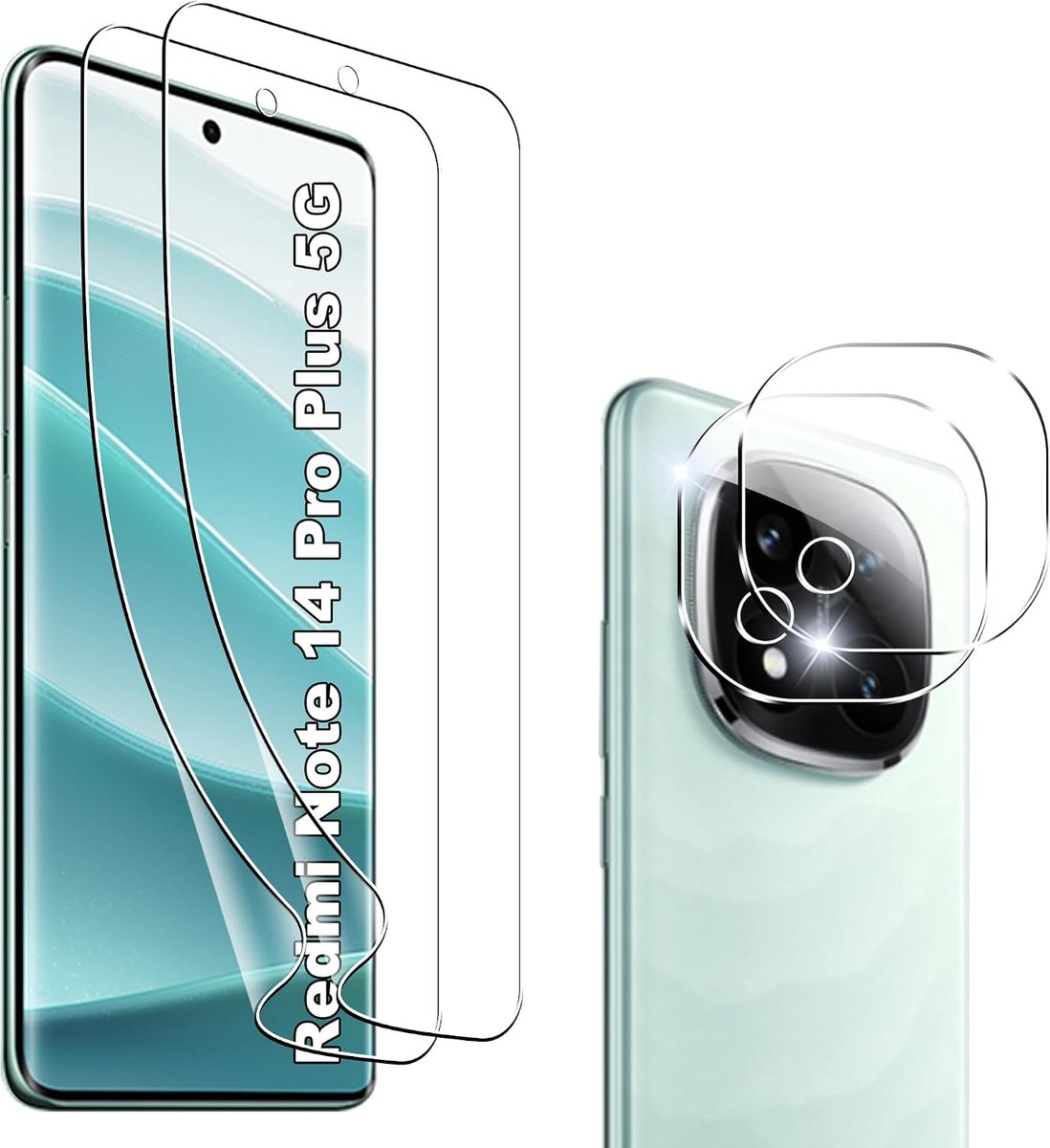 Displaybeschermfolie voor Xiaomi Redmi Note 14 Pro Plus 5G, 2 stuks, zachte displaybeschermfolie + 3 stuks camera van gehard glas, luchtbelvrij, HD, krasbestendig, TPU-folie, 5 stuks